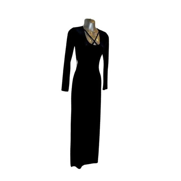 Women’s Black Backless Velvet Floor Length Dress with Slits Size Small - Picture 2 of 10